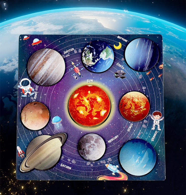 Wooden Solar System model Board Wooden Space Planets Puzzle Centralised version