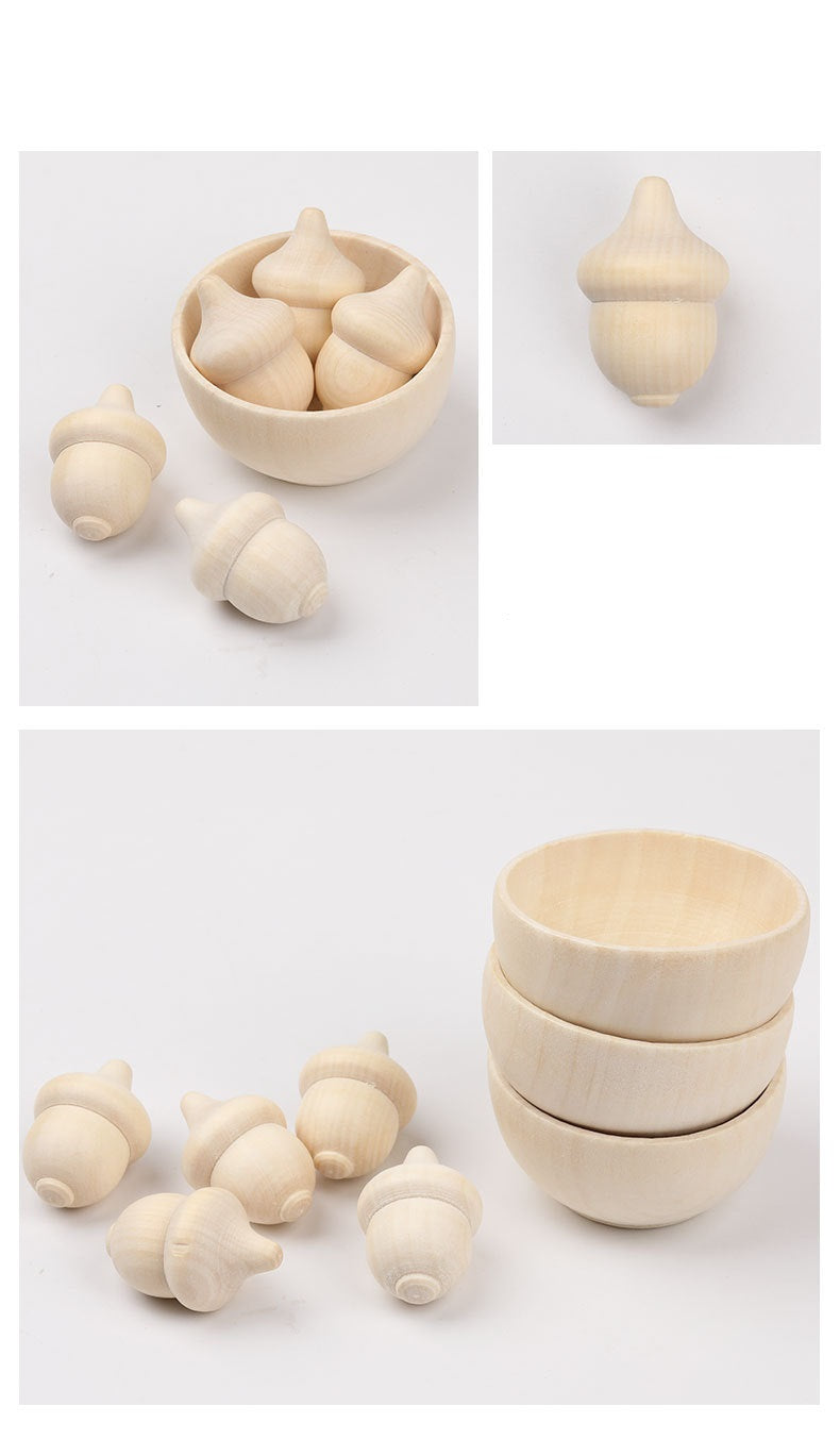 Wooden Bowl Kids Loose Parts Play Craft Wooden toys Set of 5