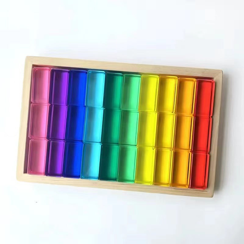 30 Pc Lucite Rectangle Blocks Translucent Acrylic Open-ended Toy with Tray