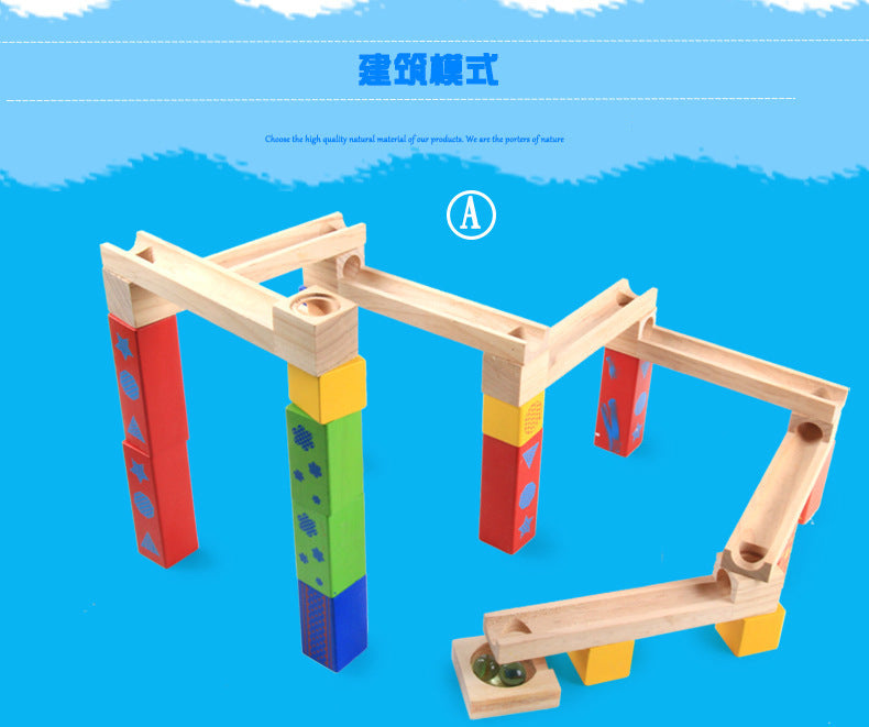 Medium Wooden track Marble Run Blocks toy set
