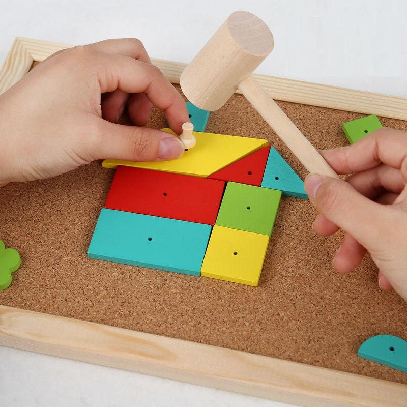 Tap a Shape Wooden Hammer Nail Board Geometric Shapes Game Toy