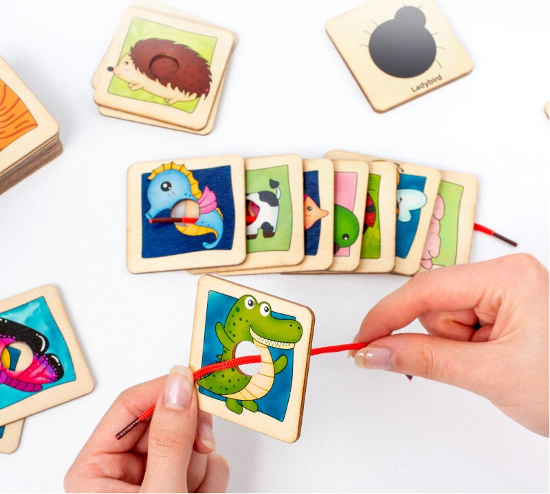 Wooden Animal Pattern Shadow Matching and Threading Game