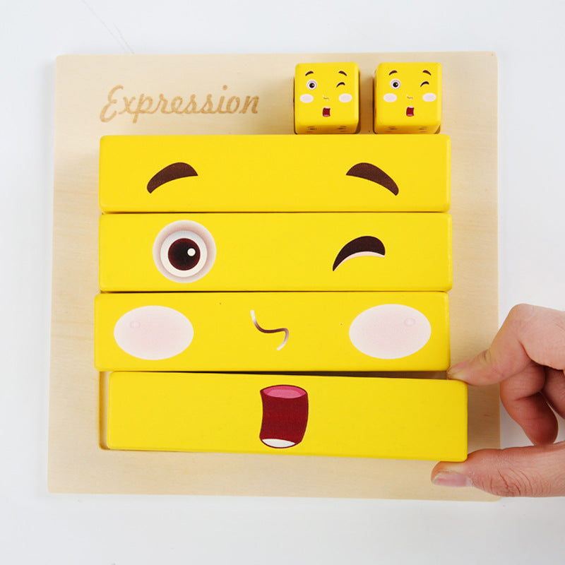 Wooden Board Kids Facial Emotion Emoji Style Expression Learning Puzzle
