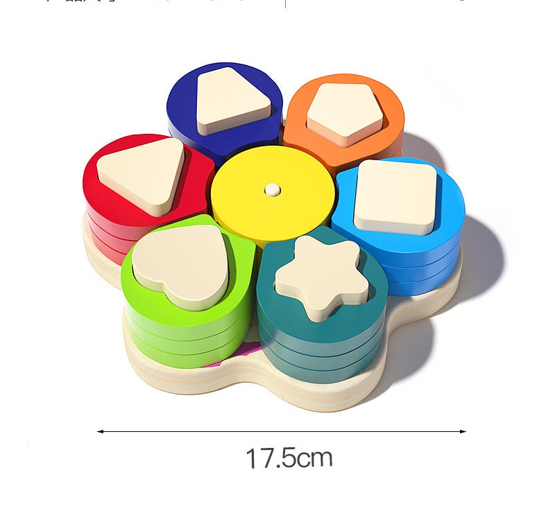 Wooden Toddler Flower Colour & Shape Sorting Board Stacking Toy