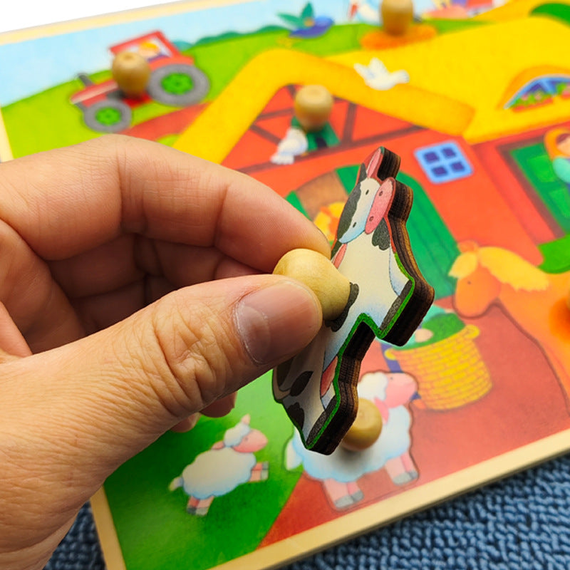 Wooden Big Knob Forest Animals Tree Theme Puzzle board