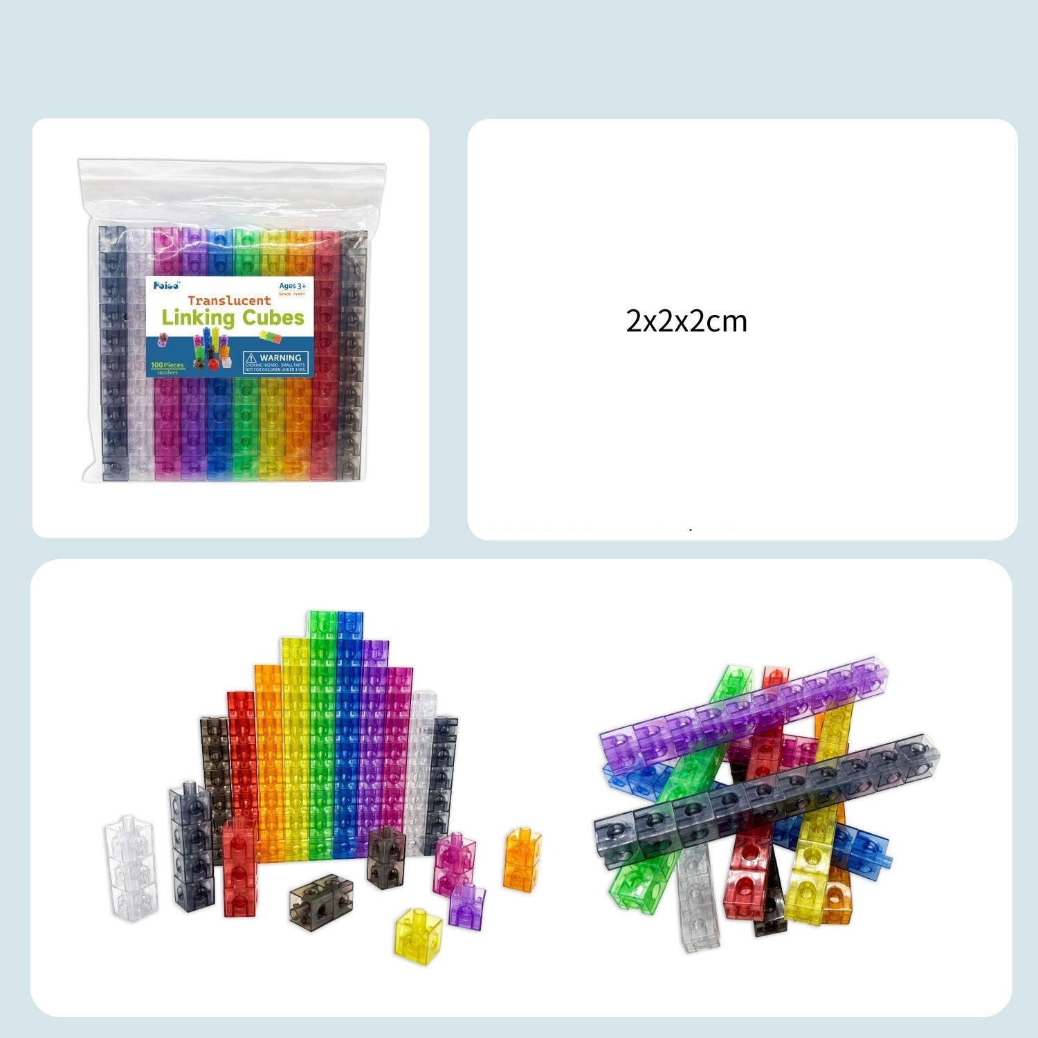 100 Math Cubes Transparent Rainbow Linking Cubes Number Blocks