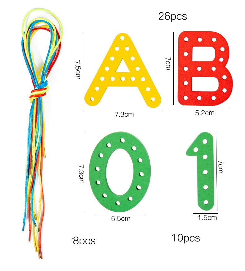 Wooden Alphabet and Numbers Thread String Tracing Pack