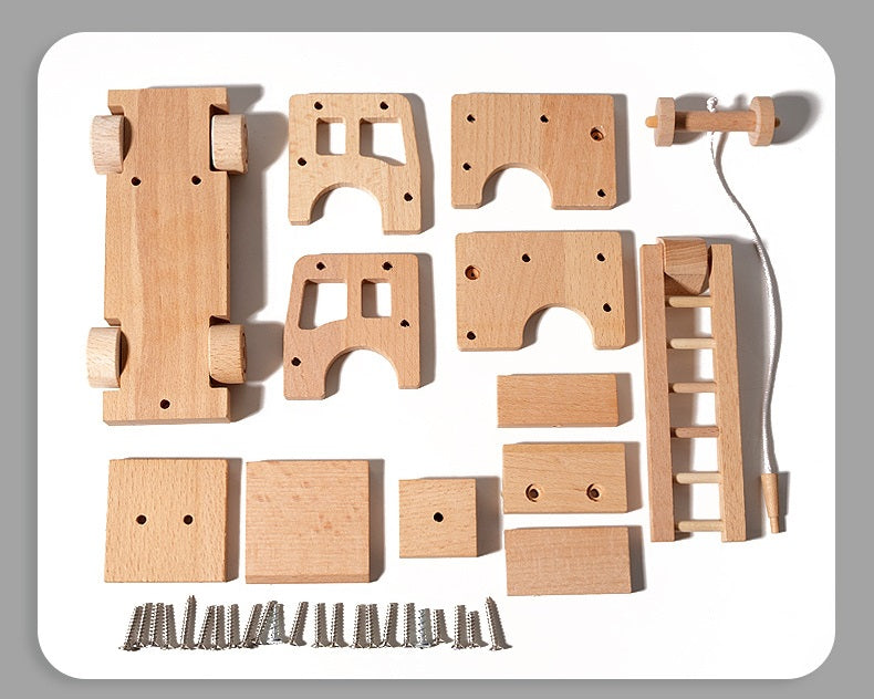 Kids Real Tools Set DIY Build a Wooden Basic Fire Truck Set