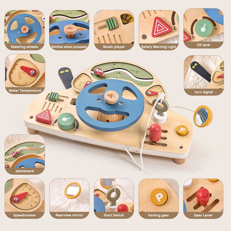 Car Busy Board Children's Wooden Toys Simulation Steering Wheel