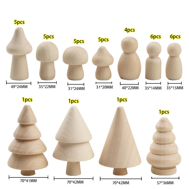 Set of 40 Wooden Woodlands and Mushrooms Tree & Peg Leg Dolls Loose Parts Craft DIY Bundle