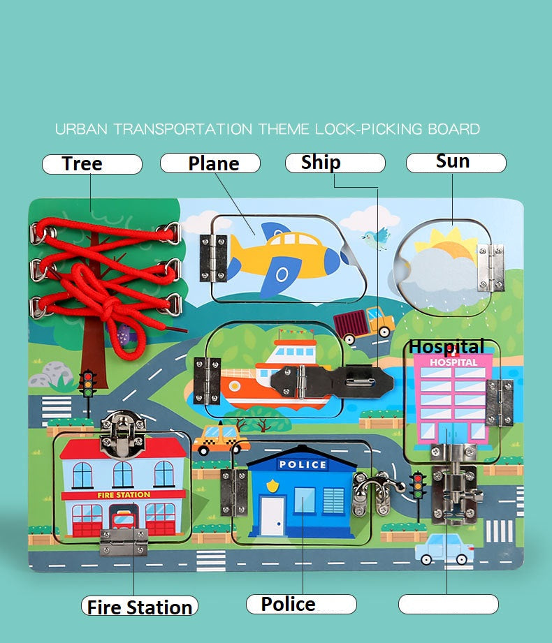 Kids Wooden Busy Board Clock Cogs and Keys Locks Educational Toys