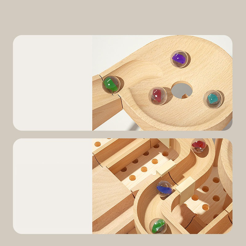 Solid Wooden Marble Run Blocks Ball Track Toy STEM Set