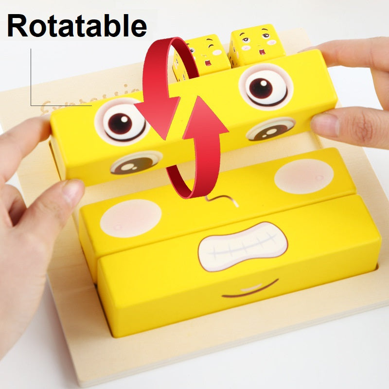 Wooden Board Kids Facial Emotion Emoji Style Expression Learning Puzzle