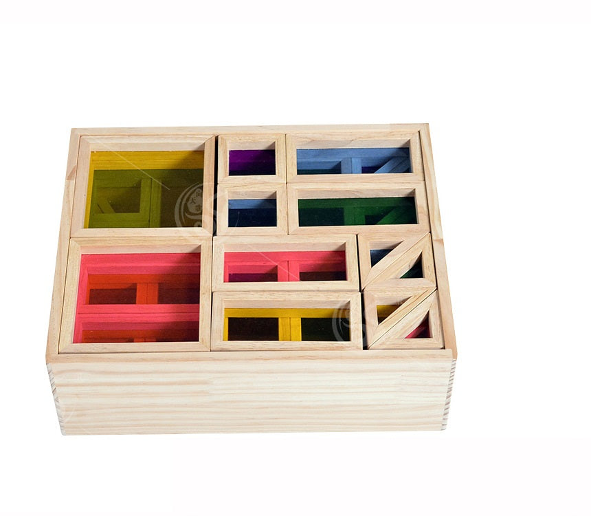 56pc Large Jumbo Premium Wooden Rainbow Building Blocks With Tray