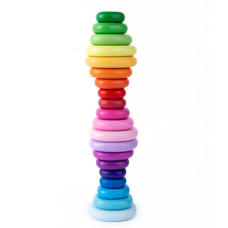 Rainbow Wooden Stacking Pebbles Balancing Stones Toy 20pc