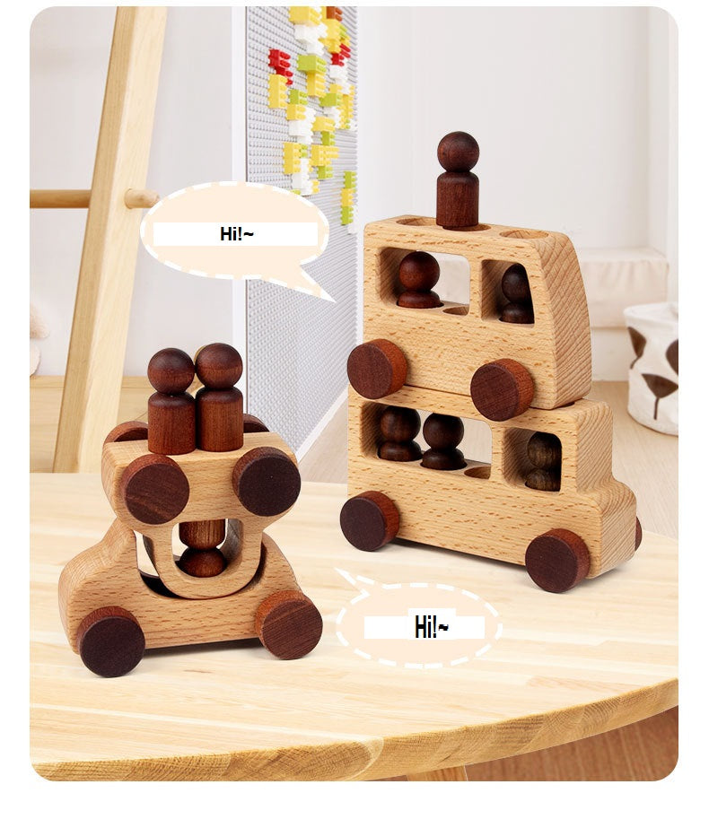 Wooden Toy Cars and Peg Doll Drivers Natural Set of 4