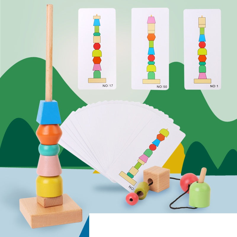 Jumbo Beads Sequencing One Pillar Shape Stacker With Flash Cards and Threading