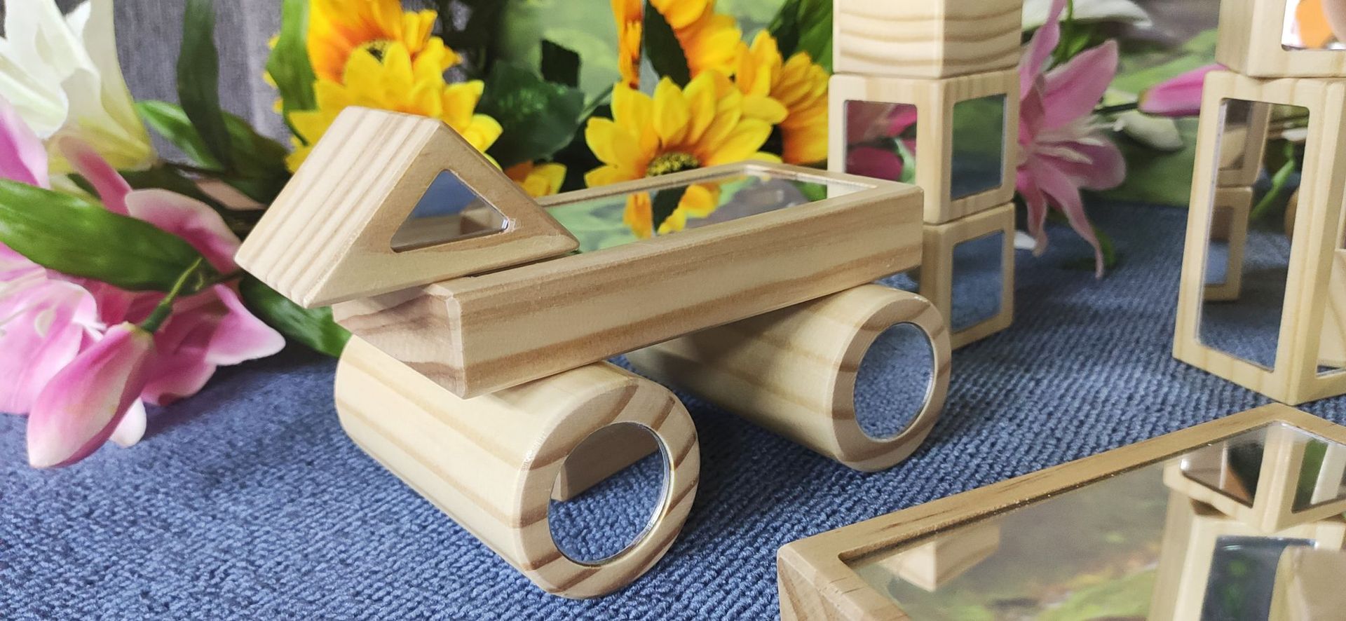 26pc Premium Wooden Blocks Building Mirror Blocks With Tray