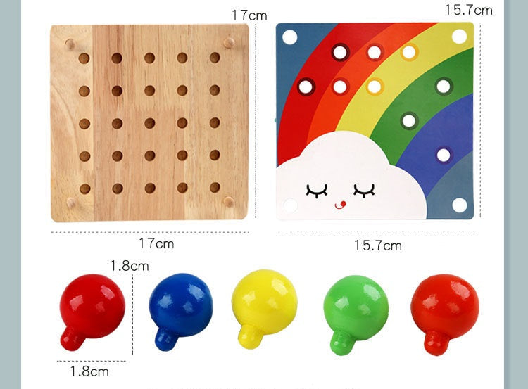 Wooden Mushroom Nail Mosaic Pegs Board kids Activity Toy