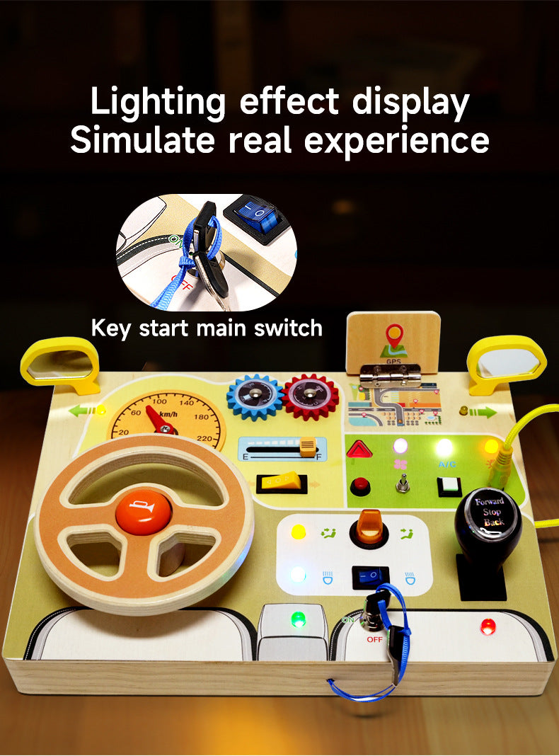 Deluxe Childrens Busy Board LED driving theme light buttons and dials