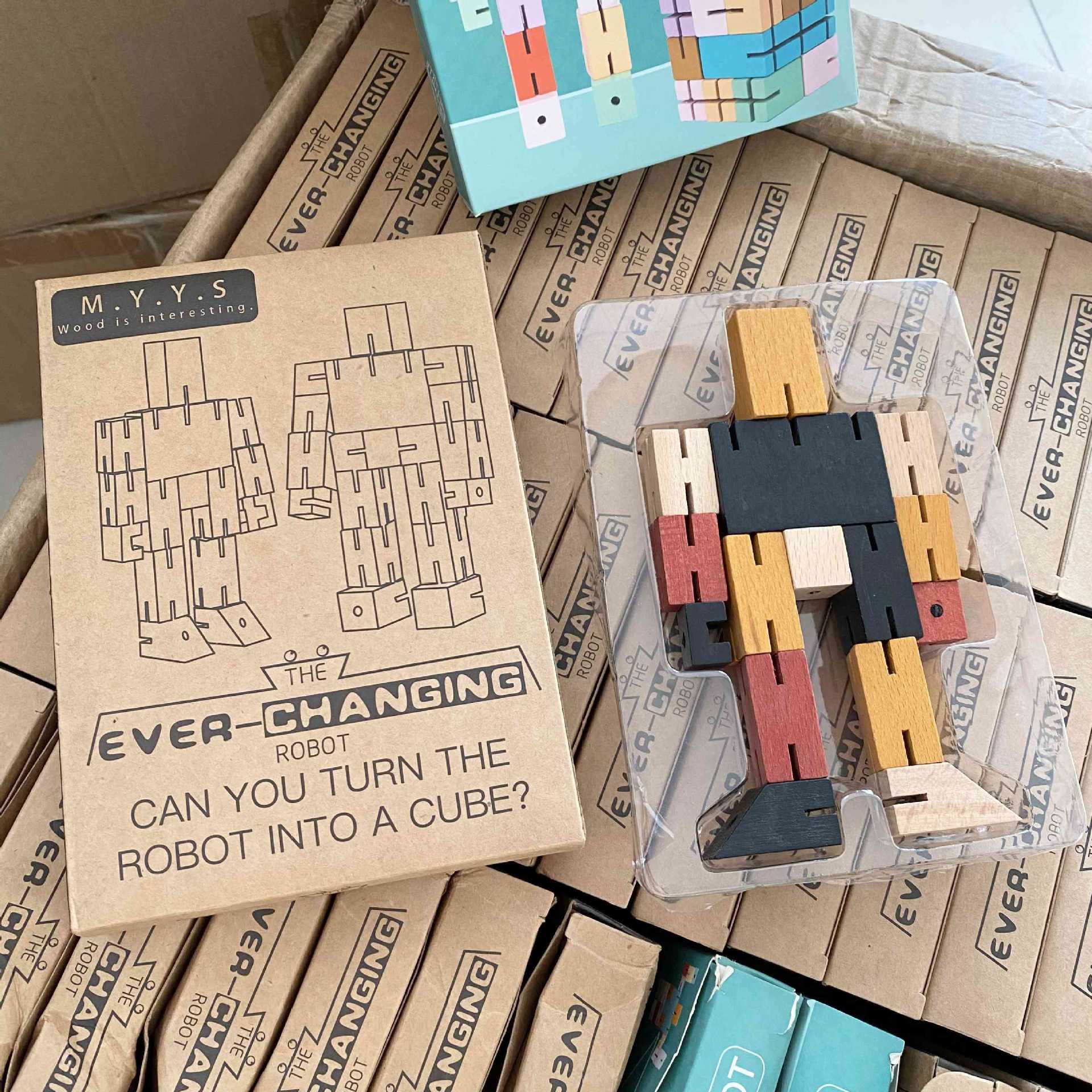 Wooden Puzzle Cube Block Robot Man Toy
