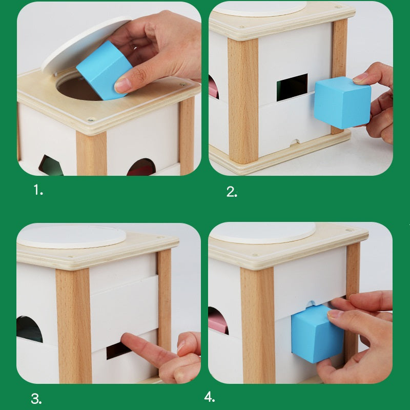 Wooden Montessori Shape Sorting Box with shifting plates