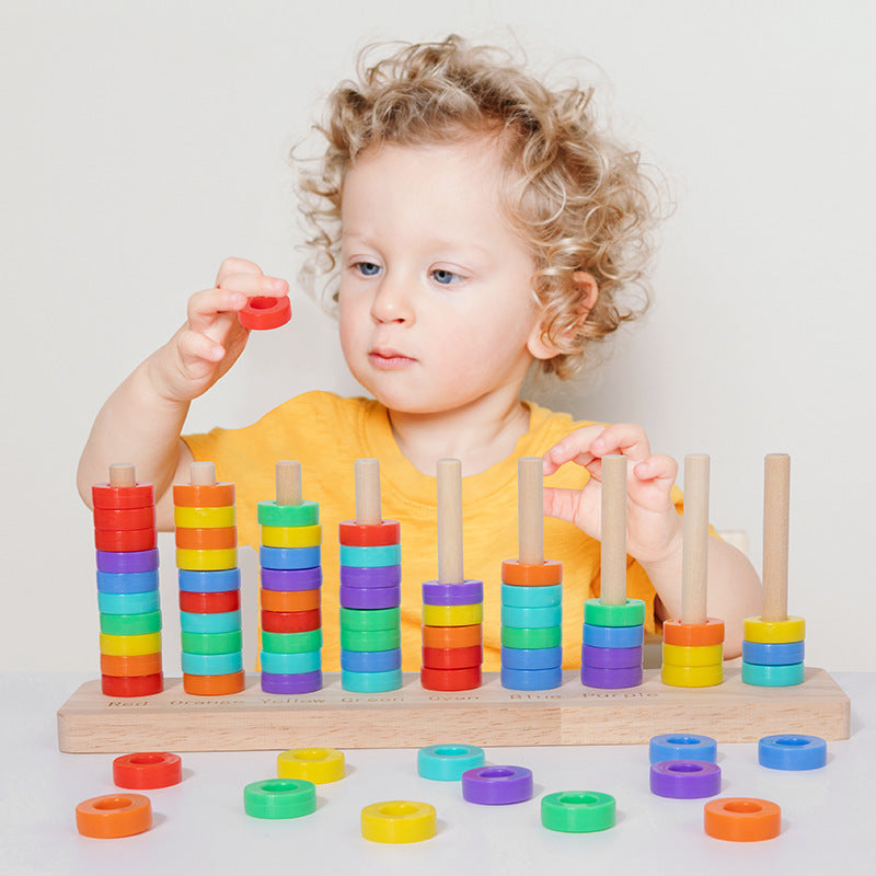 Montessori Wooden Counting Stacker 9 Column Colour Sorting Game