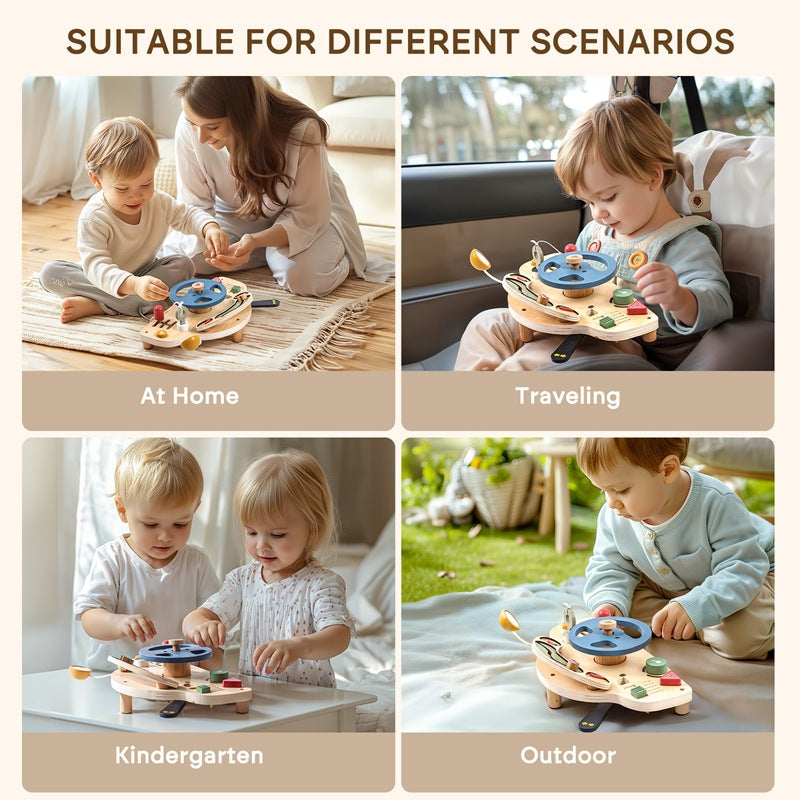 Car Busy Board Children's Wooden Toys Simulation Steering Wheel