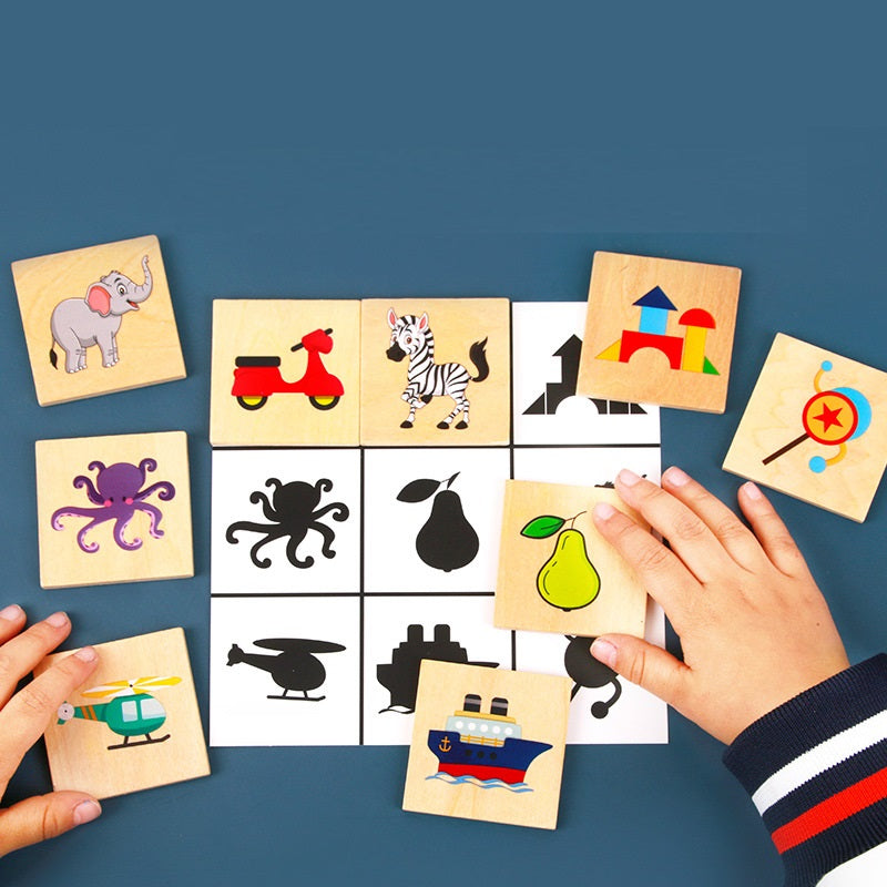 Wooden Animal Fruit Shadow Matching Kids Activity Game