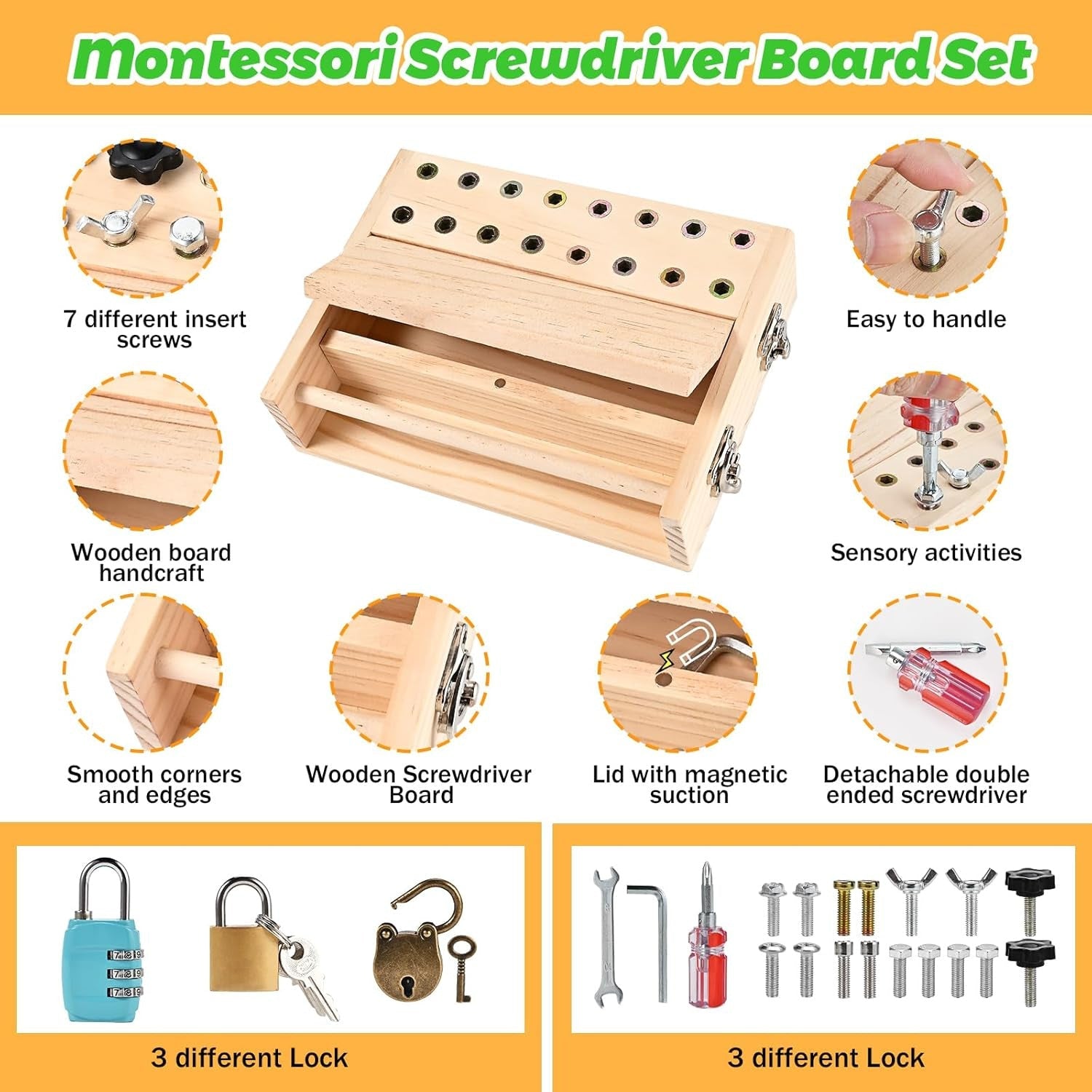 Montessori Screw Driver Box Lock Box Busy Board Tool box