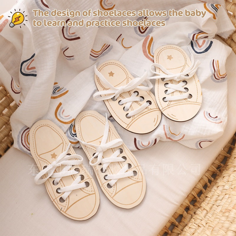 Wooden Shoe Lace Toy Practice Treading Lacing