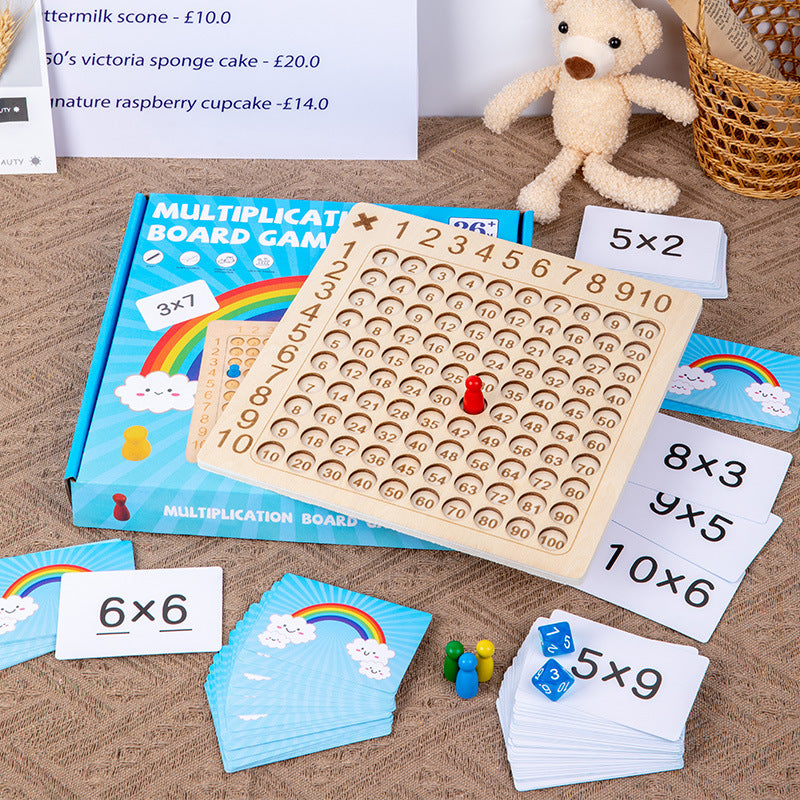 Wooden Multiplication Board Game with Flash Cards