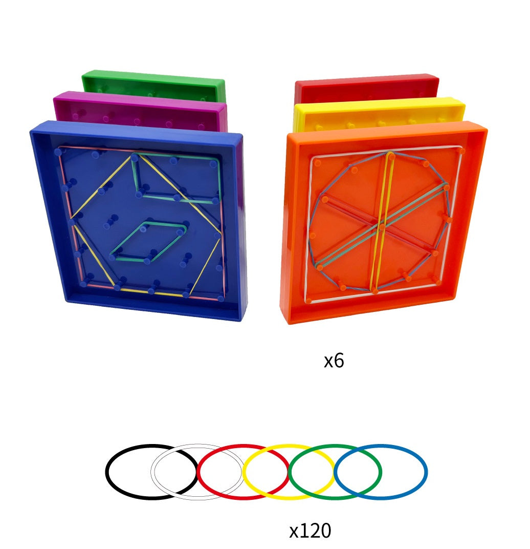 Set of 6 Educational Geometric Pin Board Elastic Nail Peg Board
