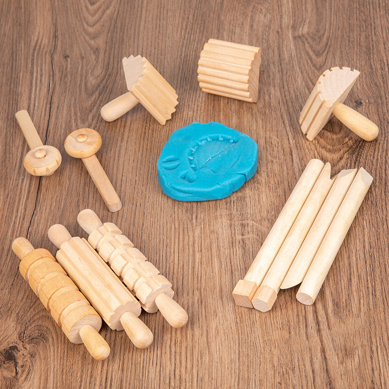 Wooden Sensory Playdough Roller Pin Set Tool Kit 12 pieces