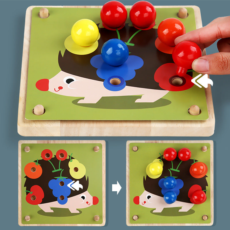 Wooden Mushroom Nail Mosaic Pegs Board kids Activity Toy