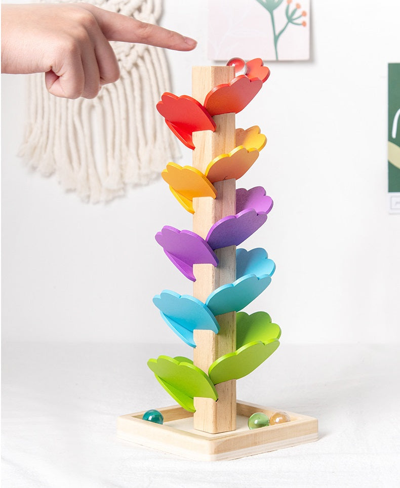 Medium DIY Rainbow Musical Tree Wooden Marble Run Toy