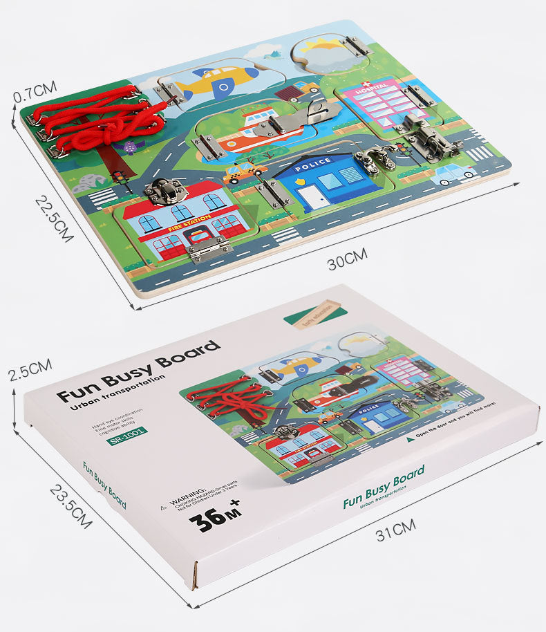 Kids Wooden Busy Board Clock Cogs and Keys Locks Educational Toys