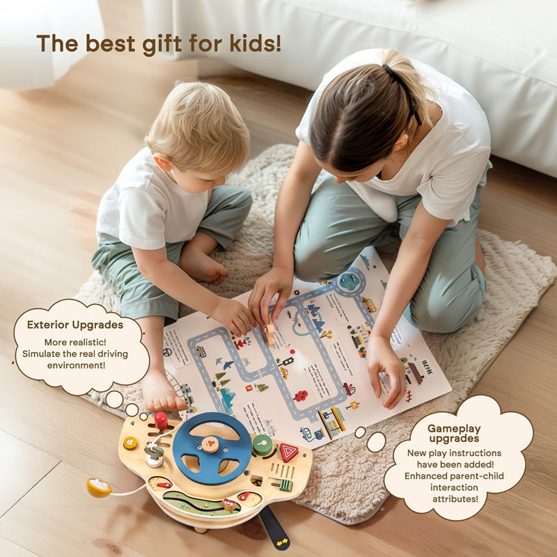 Car Busy Board Children's Wooden Toys Simulation Steering Wheel