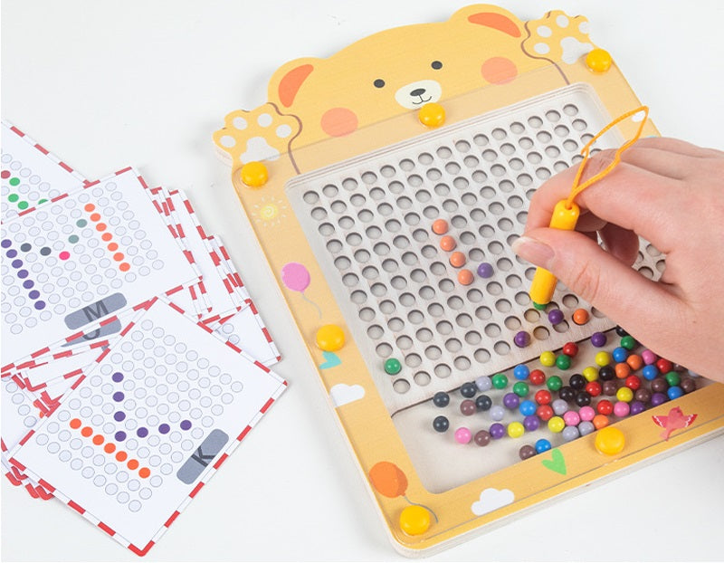 Portable Magnetic Beads Pen Sliding Maze and Drawing Board Sequencing With Flash Cards