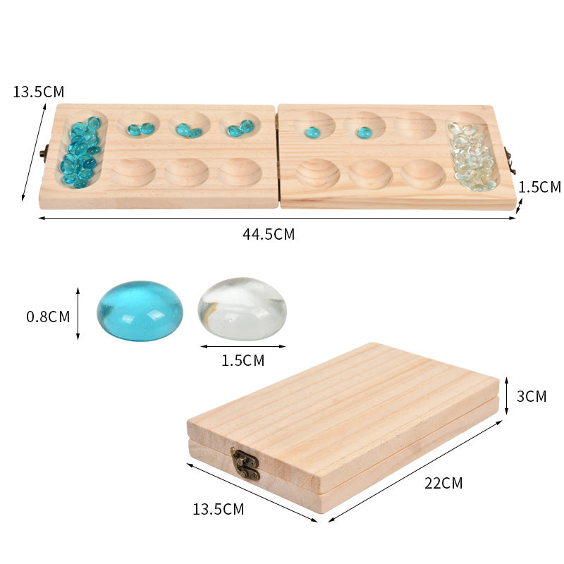 Large Wooden Mancala Portable Family Board Game Marble Pebble Shuffle Swap