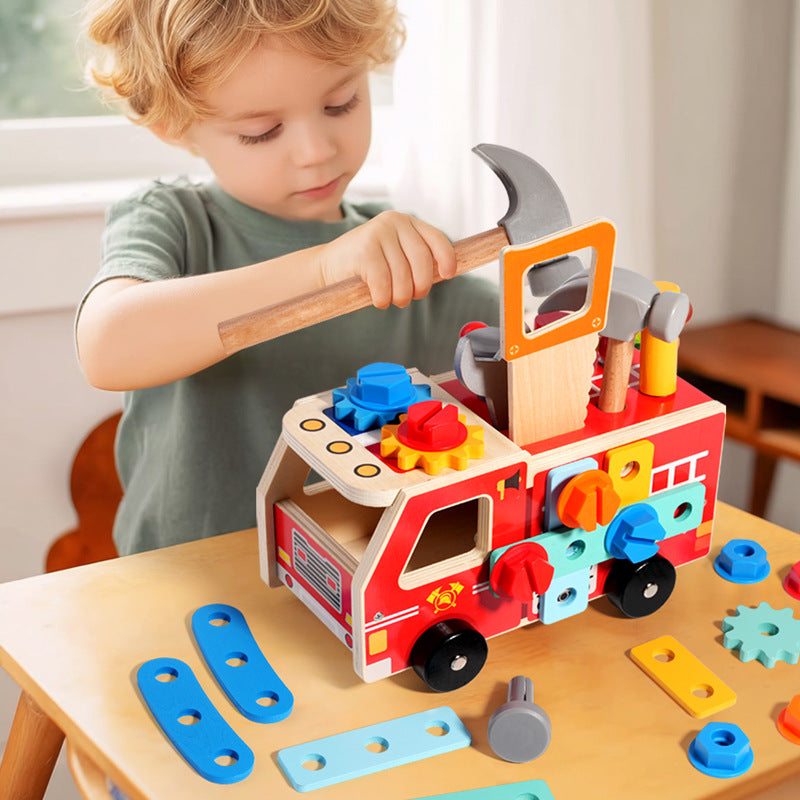 Wooden Construction Tool Set Truck Bolt and Nut Screw Toy Car