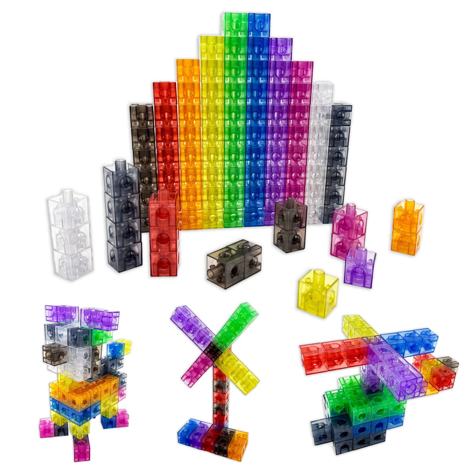 100 Math Cubes Transparent Rainbow Linking Cubes Number Blocks
