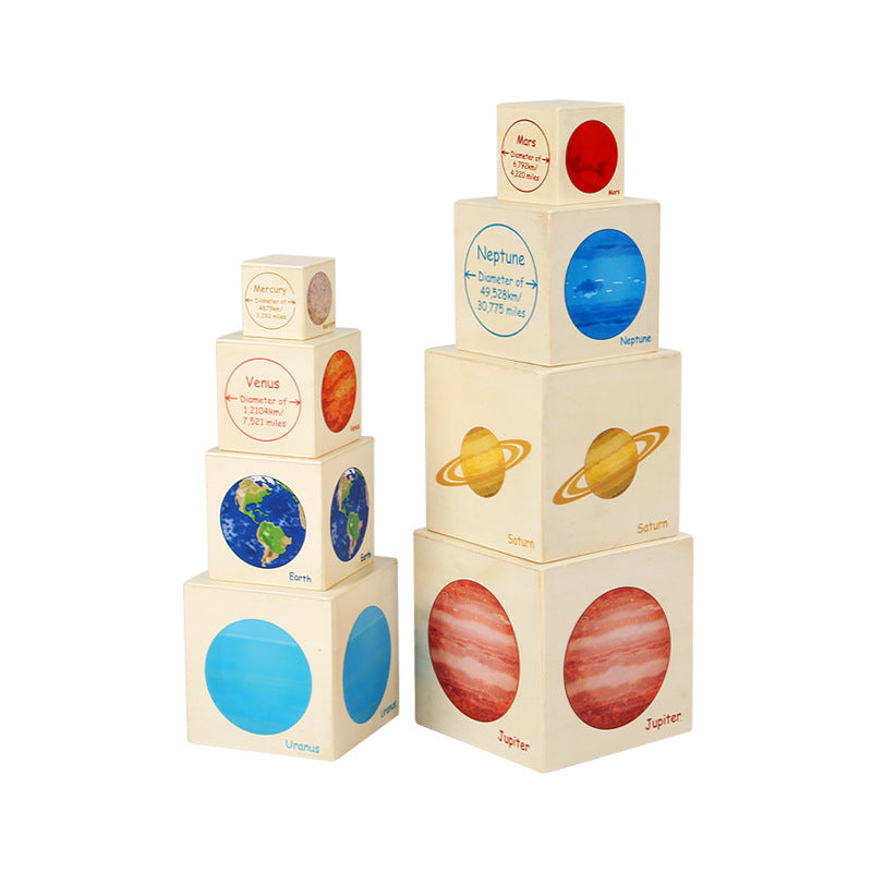 Montessori Wooden Life Cycle Activity Stacking Cube Planets Nesting Boxes