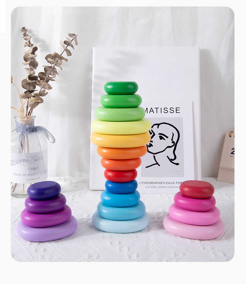 Rainbow Wooden Stacking Pebbles Balancing Stones Toy 20pc