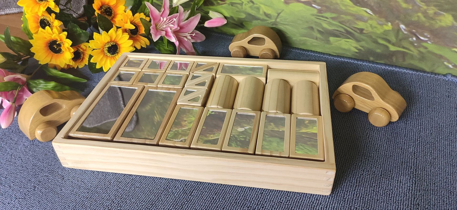 26pc Premium Wooden Blocks Building Mirror Blocks With Tray