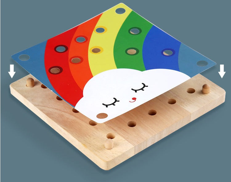 Wooden Mushroom Nail Mosaic Pegs Board kids Activity Toy