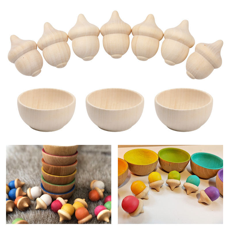 Wooden Bowl Kids Loose Parts Play Craft Wooden toys Set of 5