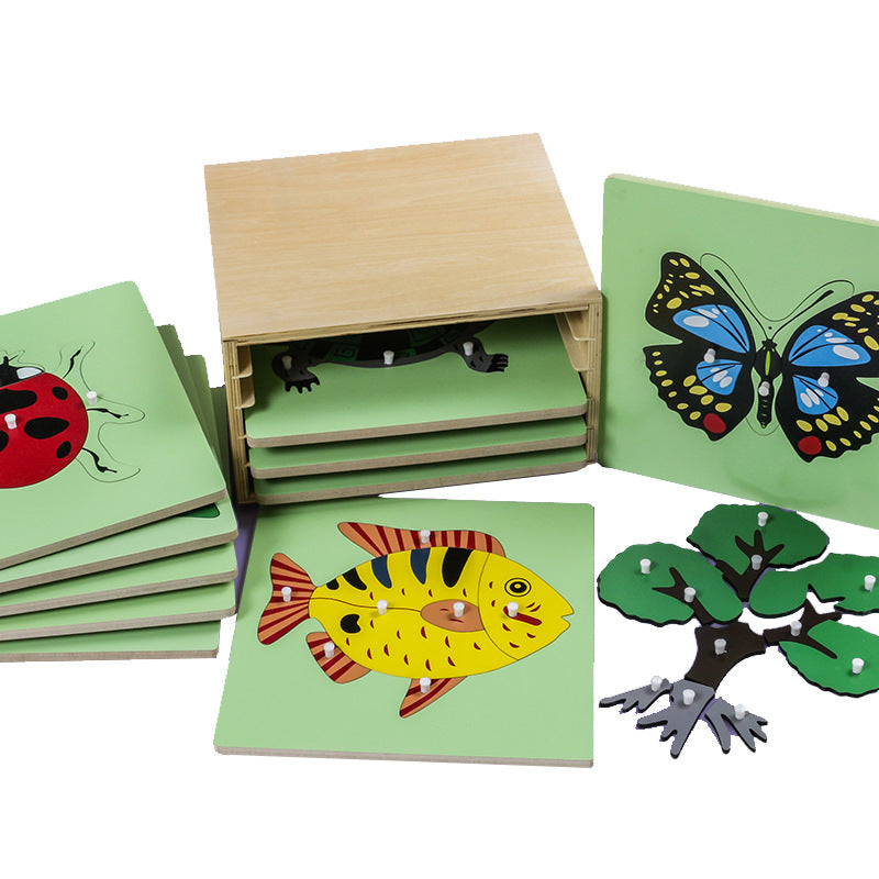 Montessori Animal or Plant Puzzles with Inset Tray Cabinet
