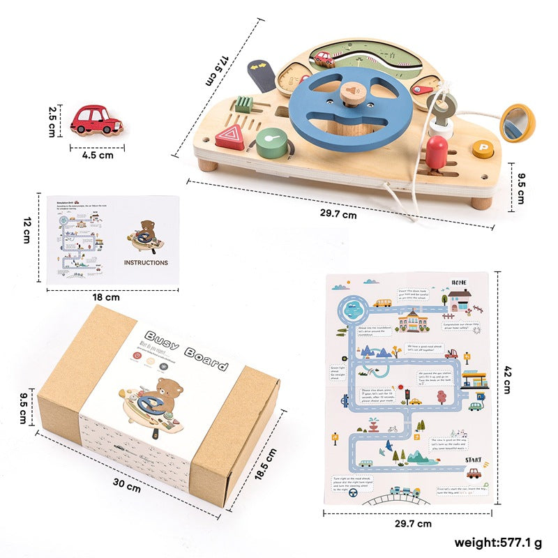Car Busy Board Children's Wooden Toys Simulation Steering Wheel
