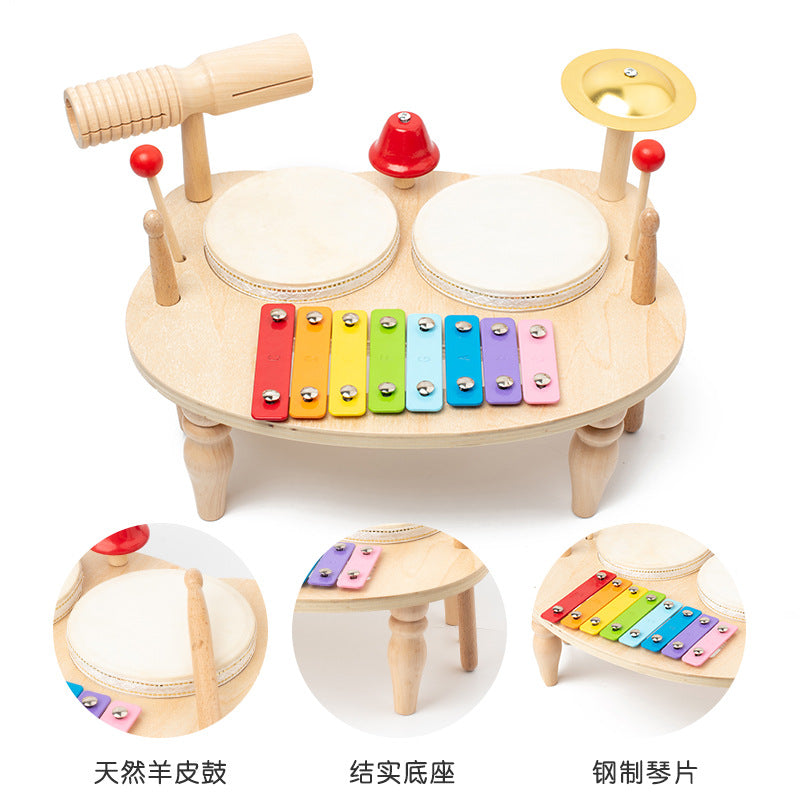 Wooden Kids Percussion Music Set with Bell Musical Chime Drum and Xylophone